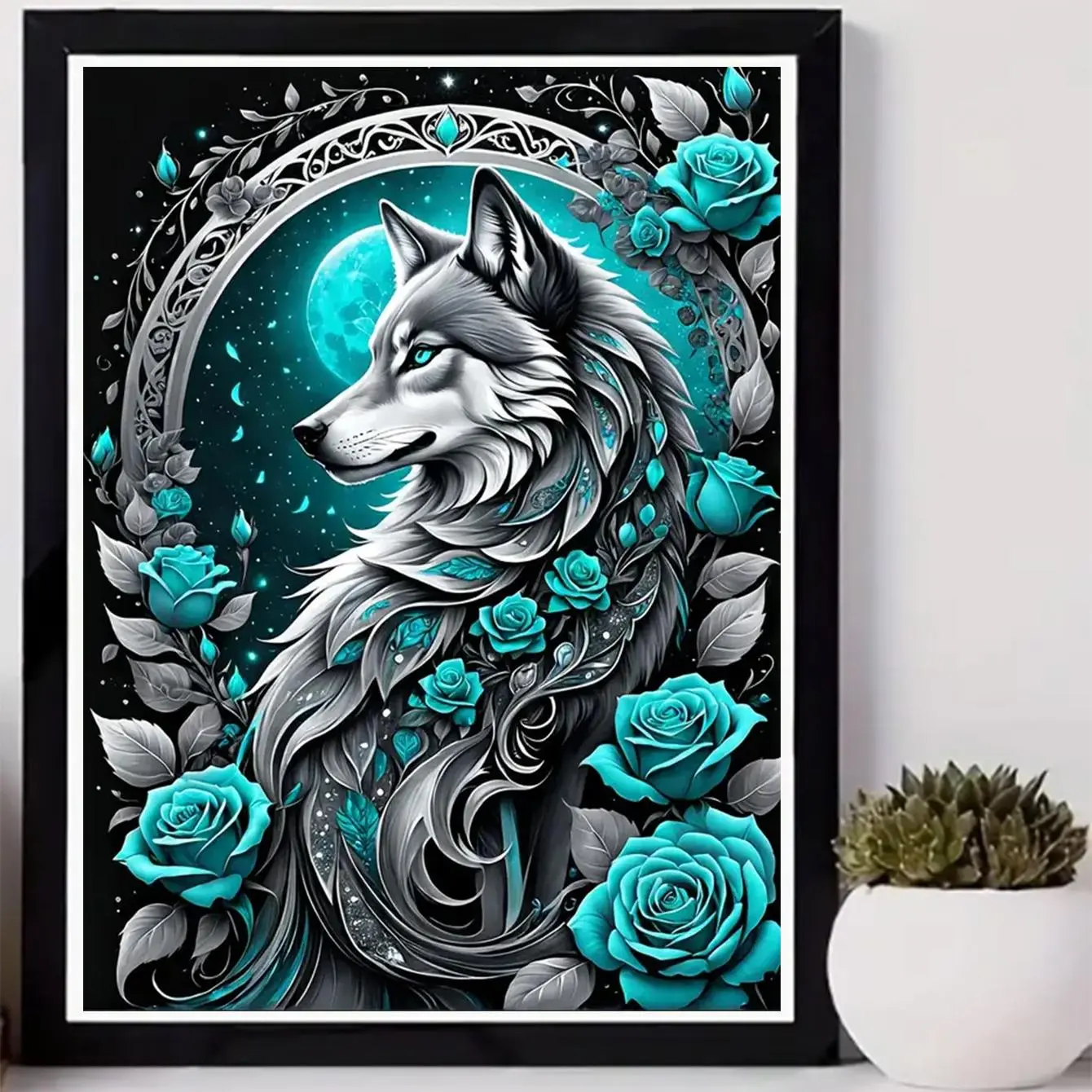 Wolf & Rose Pattern DIY Diamond Arts Colorful Painting Kit without ...
