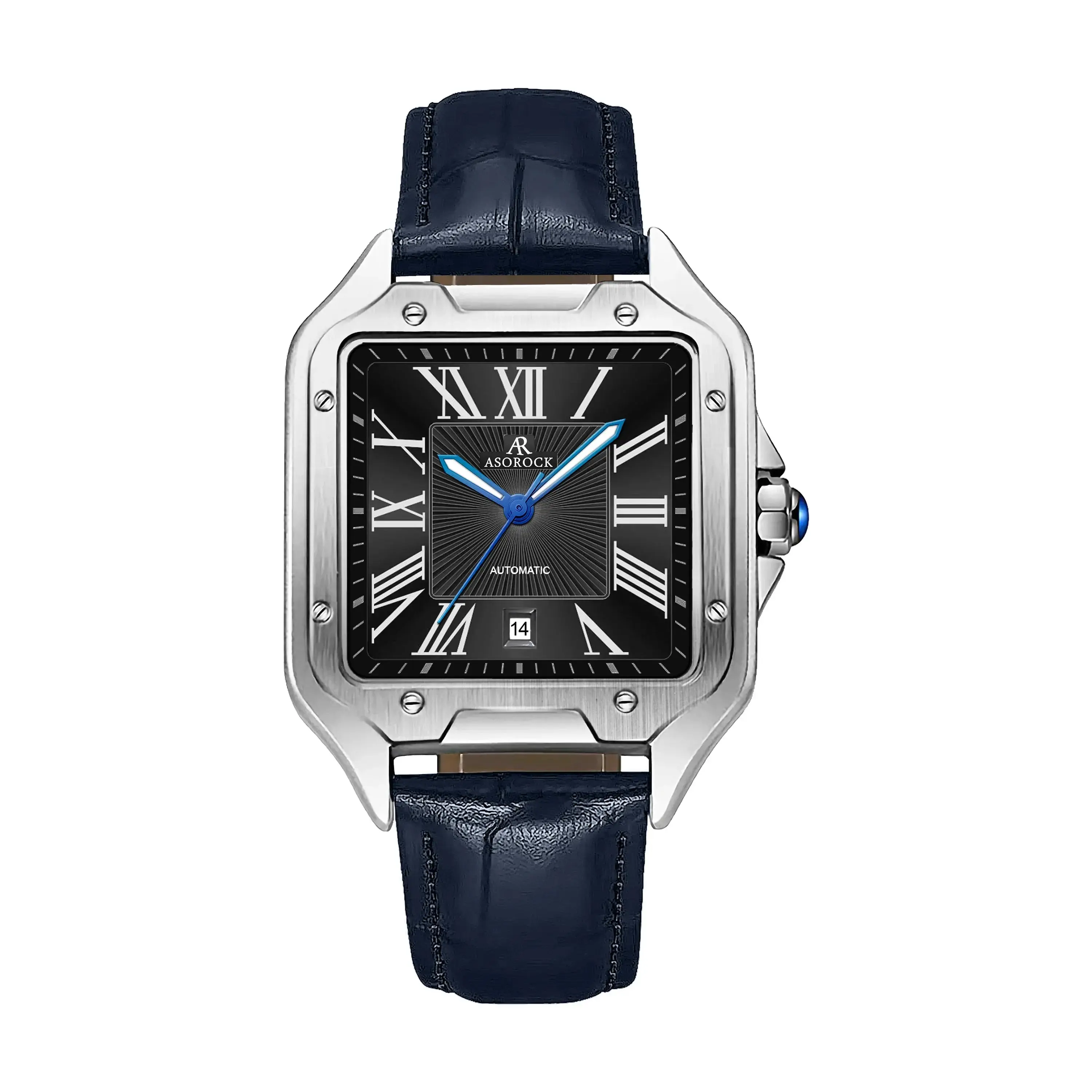 Asorock Watches Silver/Black - navy blue strap Diplomat 42 mm automatic homage mens watch vintage square tank silhouette watch