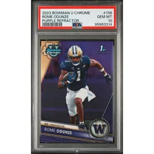 2023 Bowman University Chrome 138 Rome Odunze Purple Refractor 003/399 PSA GEM MT 10