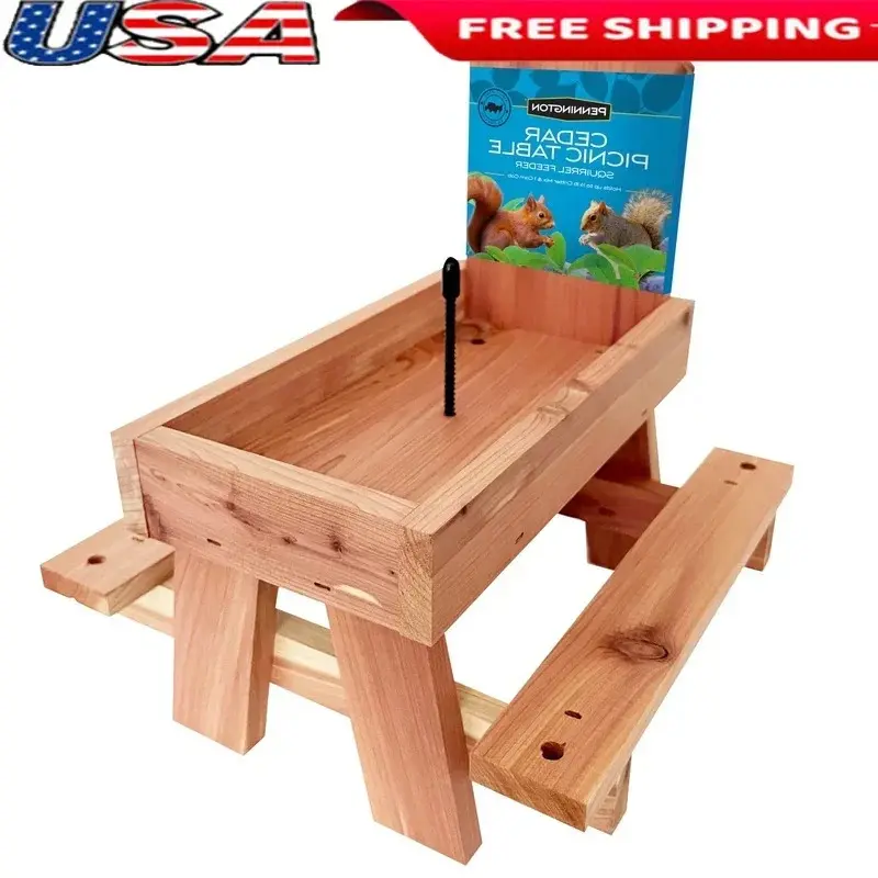 Red Cedar Squirrel Feeder Picnic Table Holds Corn Nuts Seeds Outdoor Hanging Mountable Wildlife Feeder Easy Drainage Fully