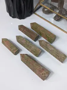 Unakite Tower Natural Stone Mineral Specimen Point Wand Healing Crystal Generator Obelisk Polished Free Standing Red Jasper Green Epidote