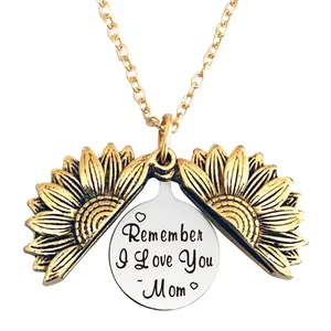 Gift Necklaces for Mom Mother from Daughter Son Remember i Love You Mom Necklace for Best Mom Mother Gold Sunflower Locket Necklace for Mommy Mothers Day Birthday Gifts