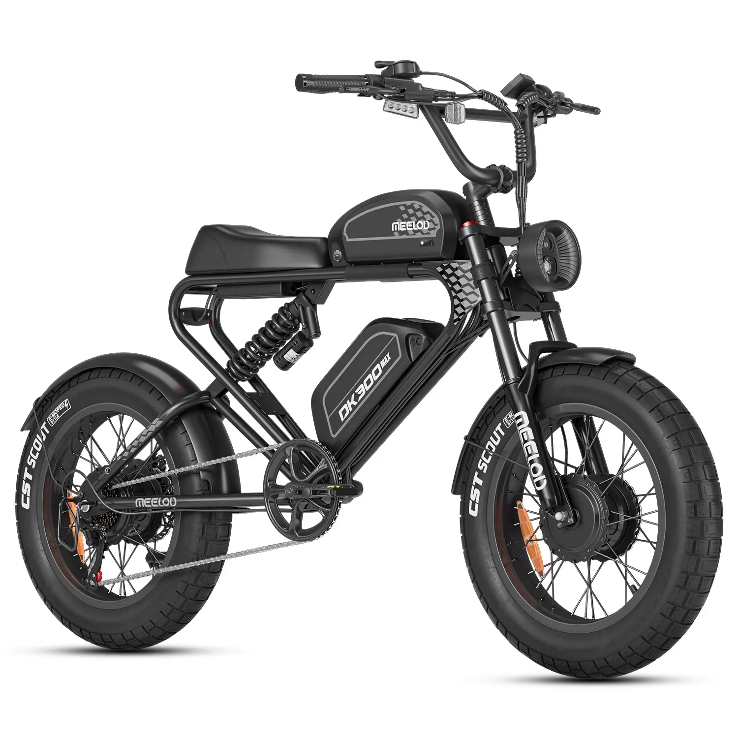 MEELOD DK300MAX - The Black Knight of All-Terrain Adventures: 2400W Dual Motors, 40A Dual Battery, 70-120 Mile Range, Top Speed 38mph, Retro American Design with 20-Inch Fat Tires,Ideal for Mountainous, Fragrant, Sandy, and Highway Terrain Aluminum Bike