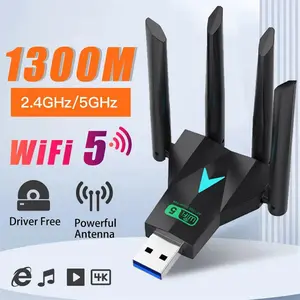 1300Mbps USB WiFi Adapter Dual Band 2.4G 5GHz Wireless Network Card Wi-Fi Dongle Signal Receiver For PC Win7/10/11 Driver Free