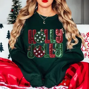Holly Jolly sequin patch Christmas holiday sweatshirt, hoodie, tshirt unisex comfort fit Womenswear Tops
