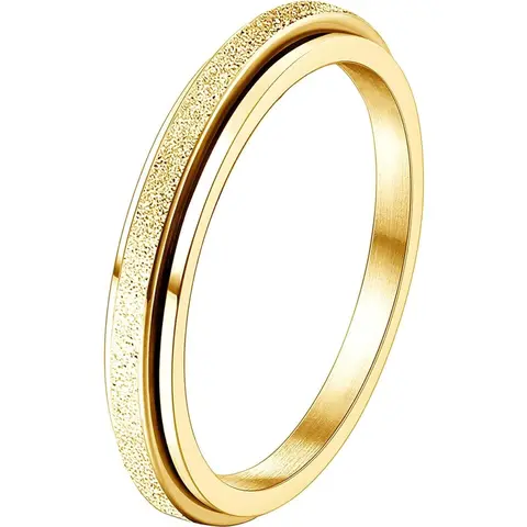 Women's Non-Tarnish Titanium Steel Spinner Rings - 2/4mm Glitter Sandblast Anti Anxiety Jewelry, Stackable Fashion Promise Rings, Unique Gifts for Women