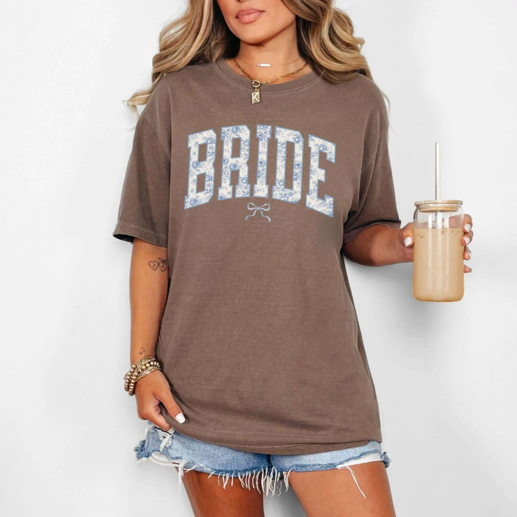 Comfort Colors Bride Blue Toile Shirt Blue Chinoiserie Bride TShirt Engagement Party Tee Floral Bride T-Shirt Cotton Fit Top Womenswear