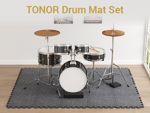 TONOR 20PCS Drum Mat Set with Soundproof Carpet, Thick Sound Absorbing Panel, Non-Slip Bottom & Bass Anchor for Electric Drum Set TONOR 20PCS Drum Mat Set with Soundproof Carpet, Thick Sound Absorbing Panel, Non-Slip Bottom & Bass Anchor for Electric Drum Set