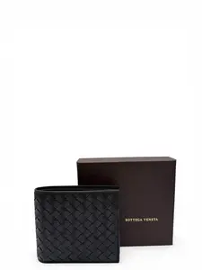 Pre-owned Bottega LEATHER Small Leather Goods VENETA INTRECCIATO BI FOLD WALLET