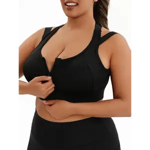 Plus Size Women's Front Zipper Sports Bra - High-Impact Yoga & Basketball with Breathable High-Elastic Fabric, Seamless Non-Transparent Design, Round Neck for Gym Workouts Casual Wear, Impactresistant Sportswear, Minimalist Des