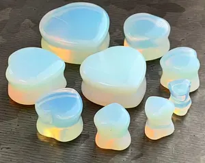 PAIR of Brilliant Opalite Opalescent Heart Double Flare Stone Plugs - Gauges 2g (6mm) thru 1" (25mm)