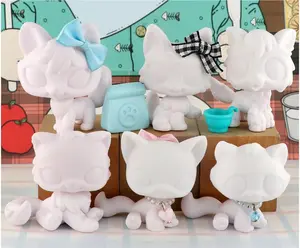 Custom White Mold Blank Bases for Pet Shop Dog Timber Wolf Sitting Persian Cat 6pcs Toys DIY Design Paint Play for Kids Gift (Accessories not include)