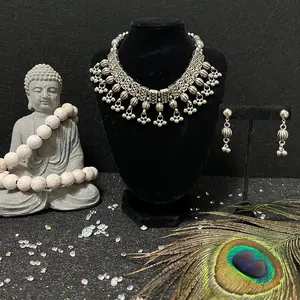Indian Simple Oxidized Jewelry Set with Necklace and Earrings