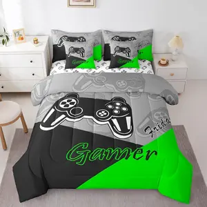 Gamer Comforter Set with Sheets,Gaming 7 Piece Bedding Set for Teens Boys,Video Game Decor Bed in A Bag,Game Controller Bed Set