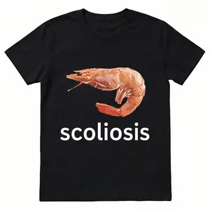 Scoliosis Shrimp T-Shirt | Funny Scoliosis Meme Graphic Tee | Chronic Illness Humor Shirt | Spine Curvature Awareness Gift | Casual Disability Joke Streetwear