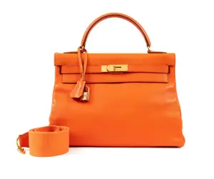 Pre-owned HERMÈS leather Shoulder Bags HERMES Vintage Orange Gulliver Kelly 32 Retourné Gold Hardware 37039146