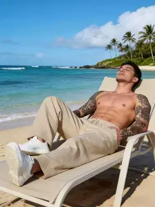 Men's Casual Sport Pure Color Drawstring Linen Straight Leg Pants, Fashion, Comfortable and Stylish, Perfect for Daily Wear and Outdoor Activities