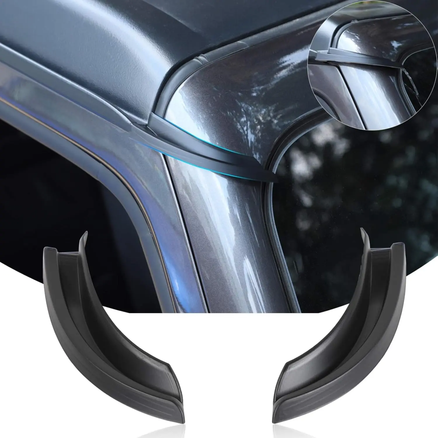 Hardtop Rain Diverter, ABS Material Drip Rail Extension Rain Gutter Exterior Accessories, 1 Pair Compatible with Jeep Wrangler 2018-2023 JL JLU & 2020-2023 Gladiator JT