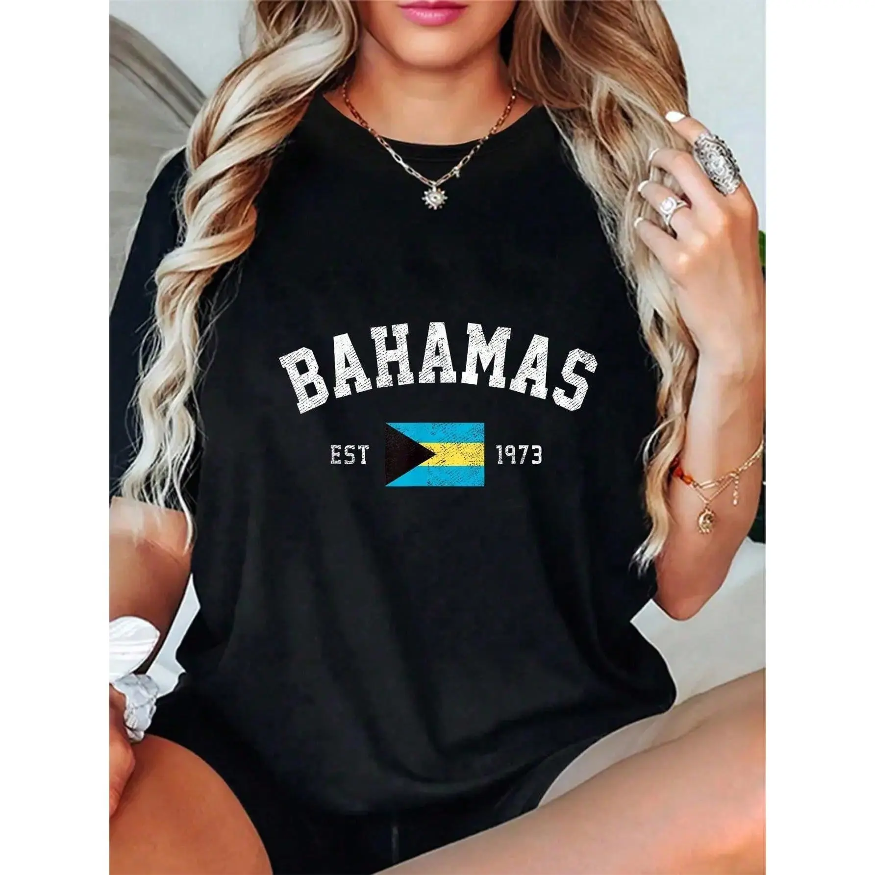 100% Cotton Casual Tshirt Bahamas Est.1973 Bahamian Flag Independence Day T-Shirt graphic tees men crop tops summer outfits for men summer tops T-Shirt