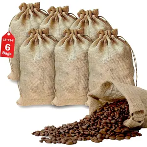 Large Burlap Bags with Drawstring (Pack of 6) - 18"X24" Natural Burlap Sack with Finished Edges & Easy Closure | Large Gift Sack for Birthday, Christmas, Party Favors & Food Storage