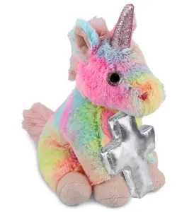 DOLLIBU 9" Super-Soft Metallic Cross Rainbow Stuffed Unicorn - Fluffy Toys, Unicorn Toys, Religious Gifts for Kids, Fluffy Stuffed Toys, Unicorn Stuffed Toys
