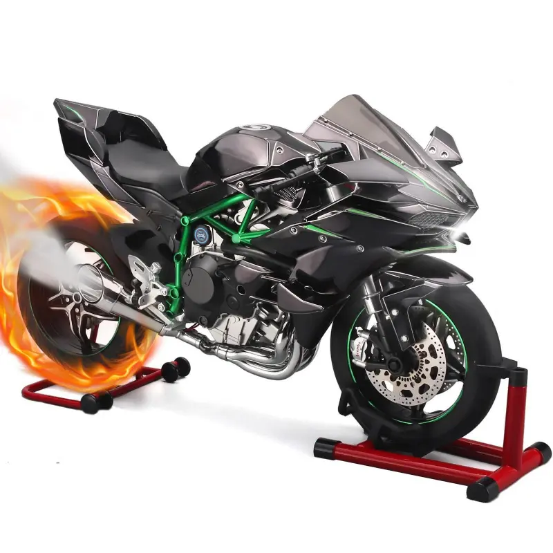 Kawasaki H2R motorcycle model, 1:9 scale, alloy material, can be activated with a spray machine, adult collectible figure with sound, light and motion integration.