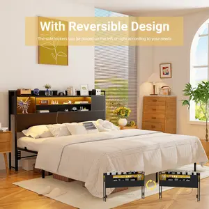 Homieasy Headboard for King / Queen / Full Size Bed, Bookcase Style Head Board with Power Outlet and RGB LED Light, Reversible Headboard with Storage, Height Adjustable, Sturdy and Stable