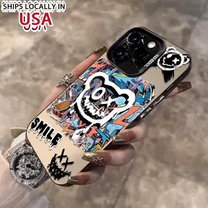 A Colorful Silver Graffiti Bear Design Phone Case Suitable for Iphone 16/15/14/13/12/11 Pro Max, Stylish And Attractive, Perfect As an Easter Gift.