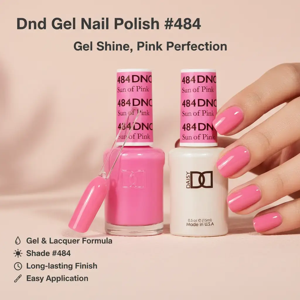 DND Gel Nail Polish & Matching Lacquer Duo Set, Sun of Pink (#484), Long-Lasting Formula for DIY Manicures, Manicure At Home