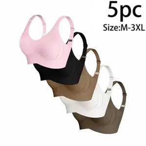 5piece set Women's Solid Color Wireless Bra, Comfortable Breathable Elegant Seamless Push Up Bra, Underwear for Women, Softness Underwear for All Seasons, Bras for Women