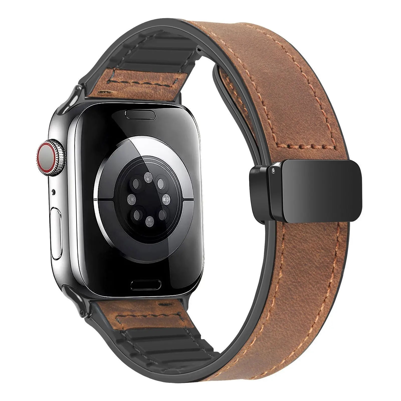 Firsting Magnetic Leather Apple Watch Band for Men, Vintage Brown, 42mm-49mm Compatible with iWatch Series 10 Ultra 9 8 7 SE