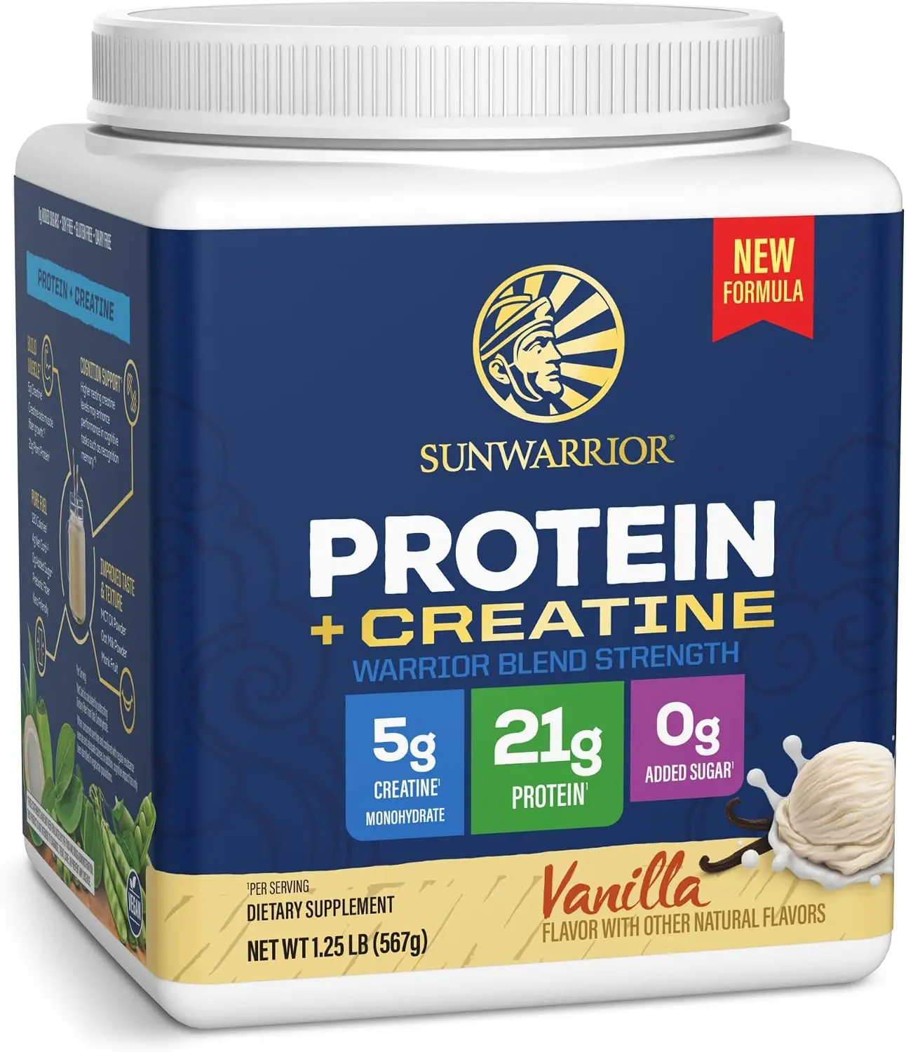 Warrior Blend Strength Plant-Based Protein Powder, 5g Creatine Monohydrate Organic Pea Mung Bean Fava & Chia Protein Supports Muscle Growth Strength Recovery & Performance (Vanilla and Chocolate Flavor)