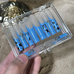 10 Handmade Wearing Nails Dream Blue Pressing Nail Clips(Five piece set of complimentary nail art tools)