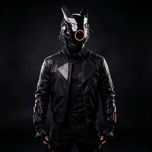COSTRIBE Black Red LED Punk Halloween Mask, Rechargeable Mecha Mask for Festival Rave Events outdoorfun