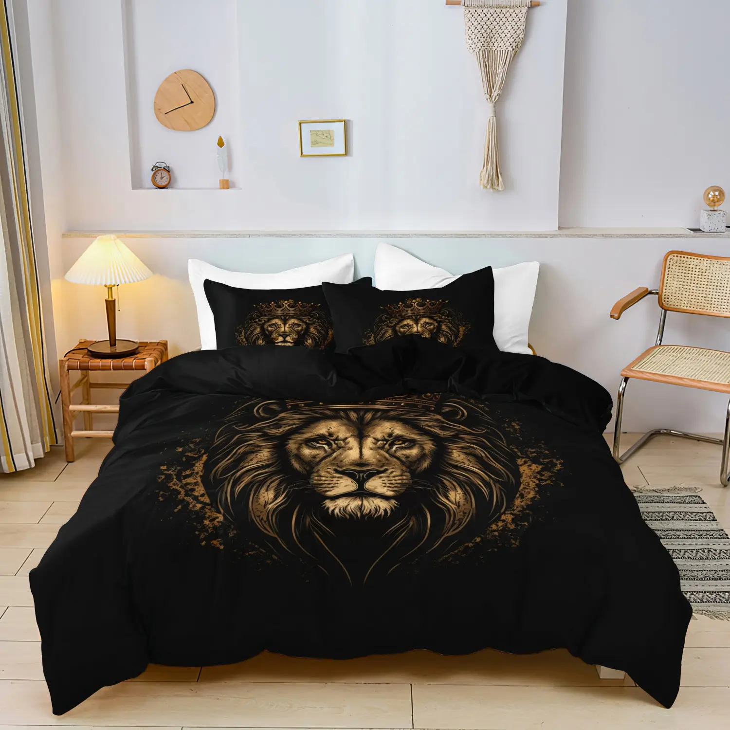 3pcs Lion Crown Pattern Digital Print Decorative Duvet Cover Set -(Includes 1 Duvet Cover And 2 Pillowcases, No Filler), Breathable And Soft, Polyester Fiber, Machine Washable, Suitable For All Seasons, Printed Bedding Set