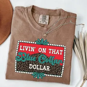 Comfort Color Blue Collar Dollar Shirt – Retro Country Western Graphic Tee, Funny Workwear Style Shirt, Southern Outdoor Vintage, Rodeo Farm Ranch Vibes - TrendWear USA