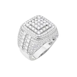 Sterling Silver Square Cluster Moissanite Diamond Mens Ring
