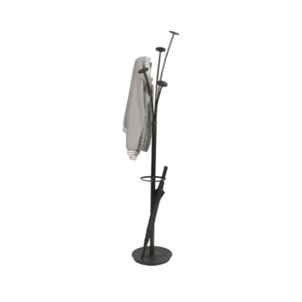 Alba Festival Freestanding Coat Rack - Single Unit Modern Indoor Furniture for Lobbies, 5 Pegs, 73.62" H Pole, 11 lbs Steel Base (13.78" Diameter), ABS Components, Umbrella Holder (Fits 6 Umbrellas), Tool-Free Assembly, Steel & Abs