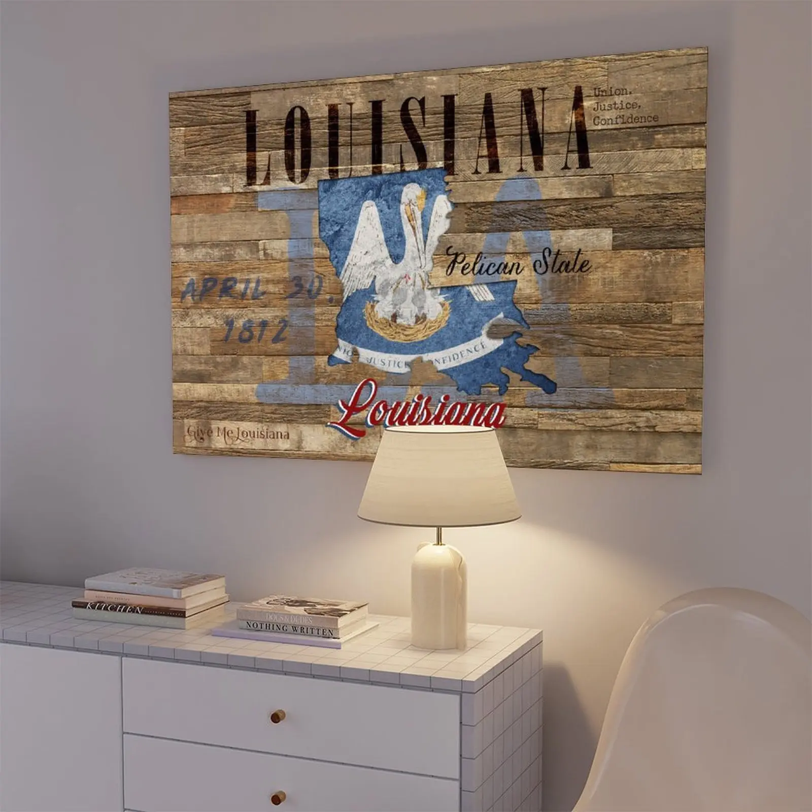 Artistic Louisiana State Flag Canvas Map Poster - Home Wall Decor, Perfect Gift for Travelers, Wardrobe Balcony Kid Room Kitchen Classroom Ornament