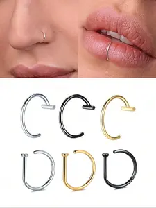 Punk Style Fake Nose Rings Set, Stainless Steel Lip Ring, Nose Cuff, Unisex Party Jewelry, No Piercing Needed, All Seasons Wear