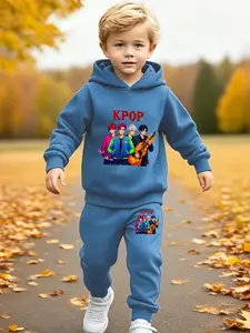 Boys' Spring Fall Trendy Two-Piece Set, Graphic Print Set, Cool Kpop Anime Print Hoodie Pants, Soft Warm Fabric, Loose Fit, School Outdoor Home Wear, Gift Idea