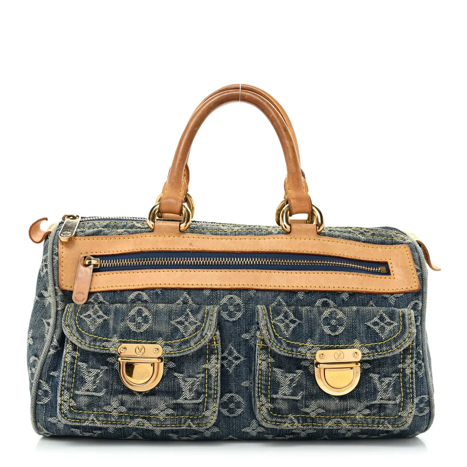 Pre-owned Louis Vuitton Denim Travel Bags Monogram Neo Speedy Blue