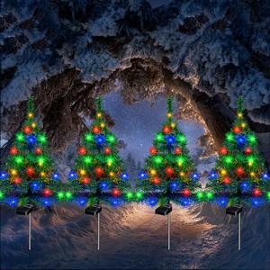 4pcs Solar Christmas Tree Lights for Outdoor Decoration - 35.43inch IP65 Waterproof Small Solar Christmas Tree with Lights for Yards Gardens and Walkways Festive Pathway Lighting