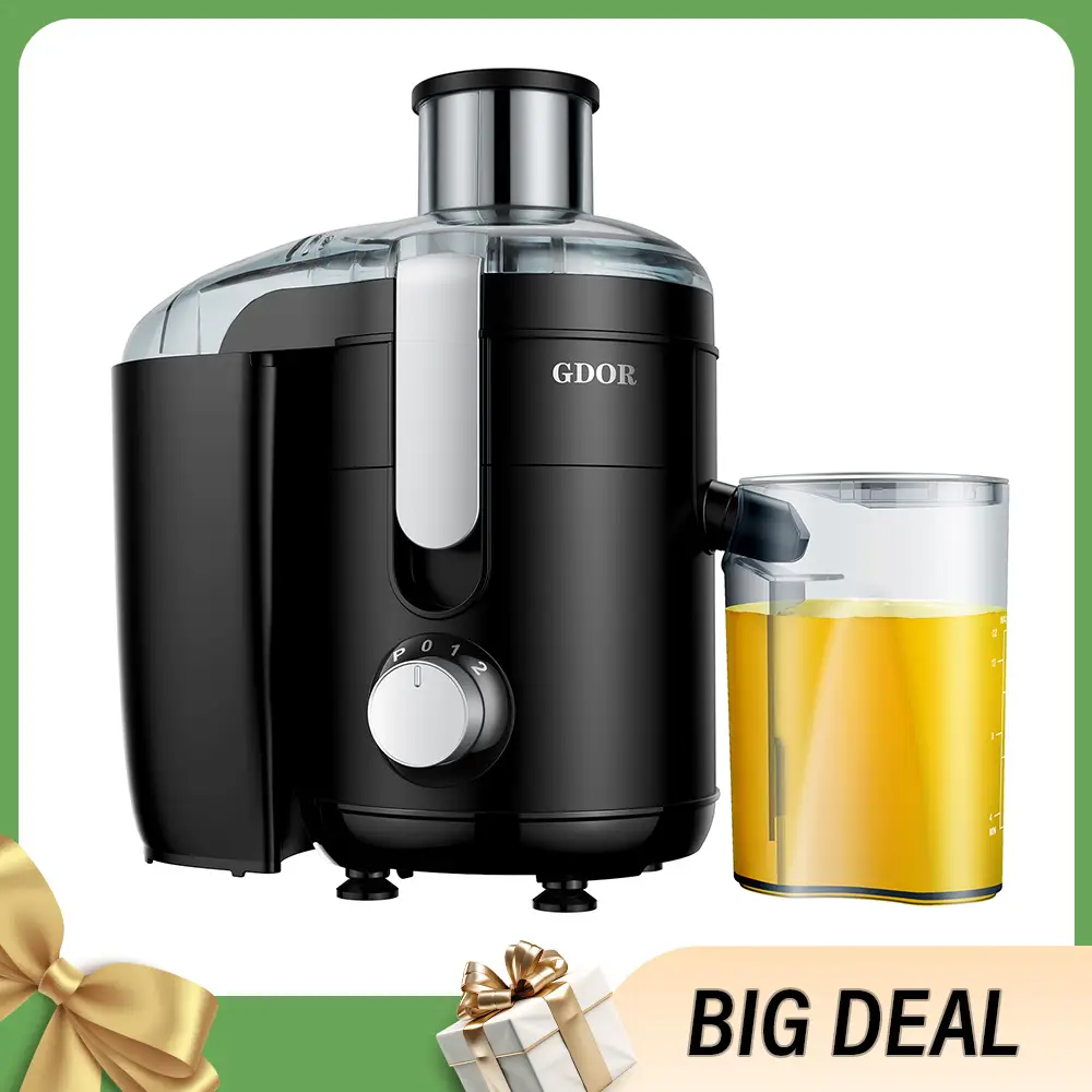 GDOR Juicer Machine 3 Speeds Centrifugal Extractor, Titanium Enhanced Cut Disc, 2.5" Feed Chute Juicer, Anti-Drip, Includes Cleaning Brush Smoothies B