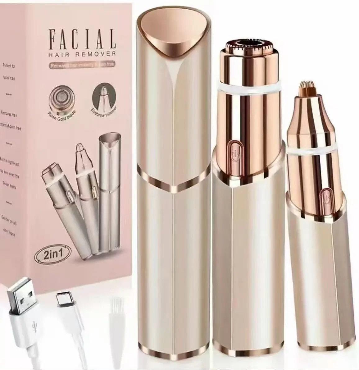 Facial face Hair Remover Women:Portable 2 in 1 Electriceyebrow razor Shaver and Facial Trimmer-RechargeableEyebrow Lips Body Facial Razor Comfort care tool