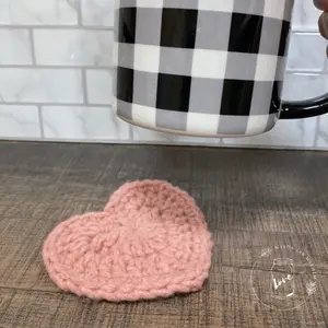 Pink heart crochet mug rug - coffee cup coaster