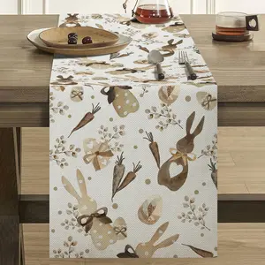 Eddert Easter Bunny Pattern Table Runner for Spring Holiday Decor, 100% Polyester Kitchen Tablecloth, Floral Table Runner for Home Party Decoration