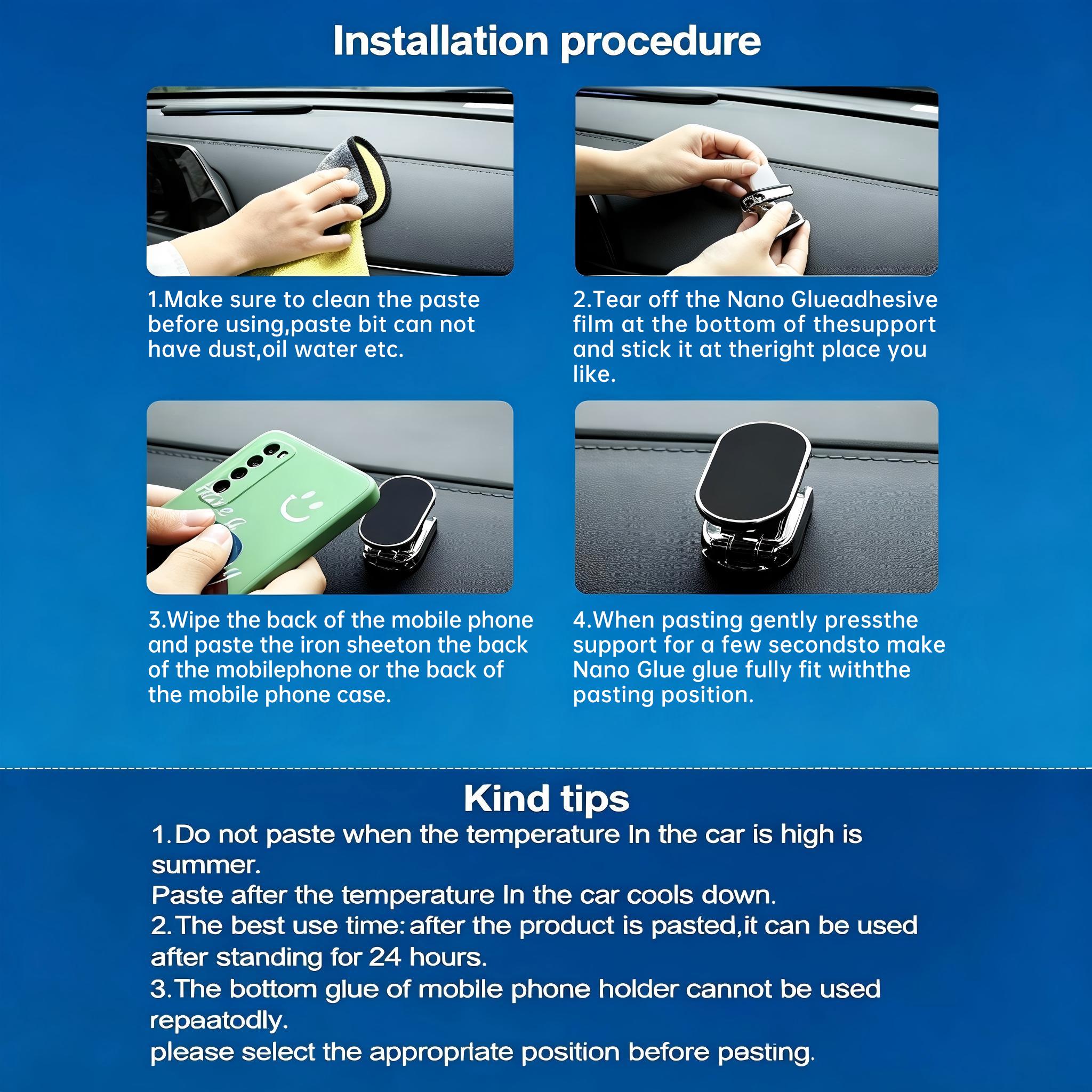 Foldable Metal Magnetic Car Phone Holder - 360° Rotating, Adjustable Angle & Height Dashboard Mount, Strong Magnetic Hold, Compact Universal Hands-Free Phone Stand for Cars