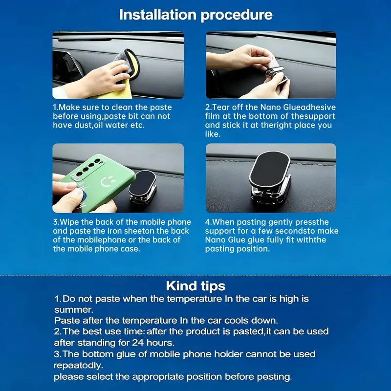 Foldable Metal Magnetic Car Cell Phone Holder - 360° Rotating Dashboard Mount, Adjustable Angle & Height, Strong Hold, Compact Universal Hands-Free Stand, Magnetic Mobile Mount, Car Interior Accessories, Vehicle Accessory
