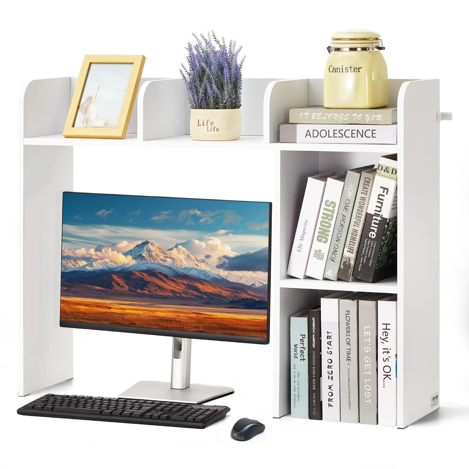 【SummerFinds】VEVOR Desktop Bookshelf,  , 2-Tier Desktop Storage Organizer, 37.2" x 9.5" x 28.9" Office Storage Rack Wood Display Shelf, Desktop Bookshelf Hutch with Anti-Slip Feet Pads, for Office, Home & Dorm, White